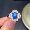 Anillo de Ópalo Azul Natural de Venta Caliente Transfronteriza Plata 925 Electrochapado Cuerpo Completo Piedra Principal 6X8Mm Venta Directa de Fábrica