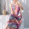 Camisón holgado de algodón y seda con estampado para mujer, ropa de casa, informal, sexy, vestido largo, falda, pijama, nuevo estilo de primavera