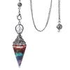 1924-Cristal de Prata Antigo Pedra Semi-Preciosa Cascalho Colorido Resina Pêndulo Cone Hexagonal Pingente Abastecimento Transfronteiriço