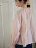 Camisa Feminina Nov Elit Manga Longa com Gola Laço e Babados, Estilo Francês Rosa Elegante de Alta Qualidade