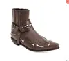 Fábrica Transfronteiriça Comércio Exterior Moda Europeia e Americana Salto Baixo Bico Fino Tira Flor Queimada Botas de Cavaleiro Masculinas Chelsea Masculinas Tamanho Grande