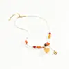 Collar multi-tesoro de piedras naturales de colores con tema de caqui para mujer, estilo nicho resort, cadena para clavícula con pieza de concha desmontable