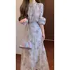 Conjunto Fresco e Relaxado Novo Estilo Chinês Casual Preguiçoso Retrô Estampa Floral Camisa e Saia Conjunto de Duas Peças para Mulheres