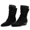 Zapatos de moda ligeros de comercio exterior para mujer, botas de media caña con punta cuadrada y tacón cuadrado, color liso, sin cordones, talla grande, botas de tacón alto para mujer, otoño e invierno