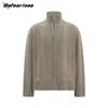 Suéter Masculino/Feminino Retrô Americano de Lã Pesada com Trança Espiga de Trigo e Gola Alta Tendência Casual Solto Cardigan Suéter Jaqueta