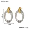 Brincos Ovais de Círculo Duplo com Combinação de Cores Aço Inoxidável Galvanoplastia a Vácuo Ouro 14K Estilo Frio Ins Brincos Retrô Brincos de Metal