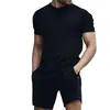 Comercio exterior transfronterizo verano 2022 color liso para hombre deportivo casual cuello redondo manga corta camiseta + conjunto de shorts TZ39