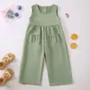 Ropa Infantil Estilo Verano Estilo Coreano Niña Color Sólido Transpirable Algodón y Lino Cómodo Mono sin Mangas Ropa de Bebé de Verano