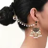 Set de Aretes con Borla de Viento Exótico Estilo Bohemio Transfronterizo y Cadena para Oreja, Aretes de Borla con Perlas Incrustadas de Pedrería
