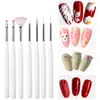 Pinceles de Manicura de Mango Corto Paquete de 7 Blanco Cabeza Plana Pinceles de Pintura Fila de Puntos Forma de Abanico Pinceles para Dibujar Líneas Flores Fototerapia Puntos Taladro Set Completo de Pinceles