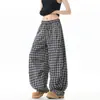 Pantalones Casuales de Paracaidista de Pierna Ancha a Cuadros Retro con Sensación a Hielo de Moda de Verano, Pantalones Casuales Holgados para Hombre Tallas Grandes, Marca de Moda