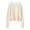 Suéter de Cashmere Puro 100% Espesso de Alta Qualidade com Sete Agulhas Dupla Fio 26S para Mulheres, Gola Redonda, Corte Justo, Suéter de Cashmere de Cintura Alta