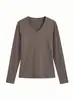 Camiseta de decote em V "curvas graciosas", alta elasticidade, corte justo, estilo básico para o dia a dia, outono/inverno, ombro normal, blusa de baixo básica