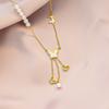 Collar de perlas de concha blanca estilo coreano para mujer, acero de titanio hueco con colgante largo de borla, color chapado en oro que conserva el color, cadena de clavícula de moda