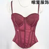 Productos Calientes Transfronterizos Europeos y Americanos Color Sólido Espina de Pescado Cintura Ceñida Malla Top de Espina de Pescado Ropa Exterior Sexy Camisola