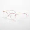 Armação de Óculos Nova da Moda com Armação de Metal e Strass Embutido Óculos de Personalidade Tendência Feminina Estilo Europeu e Americano Olho de Gato Lentes Planas Anti-Luz Azul