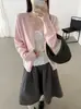 26 Outono Novo Estilo Blusa Estilo Coreano Elegante Cor Sólida Gola Redonda Manga Longa Cardigan de Tricô Feminino Versátil Casual para o Trabalho Casaco