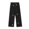 Jeans Reto Bordado Estilo Chinês para Mulheres Verão 2025 Novo Design Fino Emagrecedor Popular Calças Wide Leg