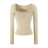 Camiseta de manga larga con ribete de encaje estilo coreano para mujer, diseño de principios de otoño, nicho, corte ajustado, favorecedora, camiseta básica pura y seductora