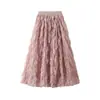 Roupas Femininas Transfronteiriças, Estilo Primavera e Outono, Levemente Ondulado, Plissado, Fluido, Malha Etérea Saia Longa, Meia Saia de Fada