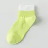 Meias 100% Algodão para Mulheres, Meias de Cano Médio para Primavera e Verão, Absorventes de Suor, Antiodor, Antipelos, Meias Esportivas Fitness Color Block Dopamina