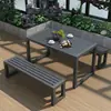 Conjunto de mesa e cadeiras de plástico-madeira para exterior para varanda, pátio, mesa e banco longos de lazer, parque, jardim, terraço, mesa e cadeira anticorrosivas de plástico-madeira