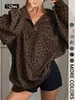 Sudadera con Media Cremallera y Estampado de Leopardo Retro Europeo y Americano de Pana para Mujer, Suéter de Manga Larga Holgado Adelgazante de Otoño