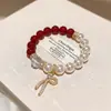 Pulseira de Ágata Vermelha com Contas de Alto Valor Estético para Mulheres, Pulseira com Design Moderno para Namoradas, Doce Presente para o Ano de Nascimento