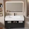 Conjunto de gabinete de banheiro com cuba termoformada, popular no Xiaohongshu, cuba integrada em pedra sinterizada minimalista italiana