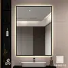Espejo de baño de hotel de alta gama con marco de aleación de aluminio, luz LED cuadrada inteligente, espejo iluminado, espejo de tocador de pared para baño