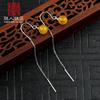 Alambre para Pendientes de Plata S925 Incrustado con Ámbar de Cera de Abeja Perla Roja del Sur Redonda Alambre para Pendientes con Perla Redonda Portaperlas Redondas para Mujer 6-10 mm