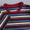 Camiseta de Verano Nueva de Algodón de Bambú Rayas de Contraste Retro Manga Corta para Mujer Aspecto Adelgazante Cuello Redondo Estilo Casual Top Versátil