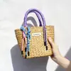 Bolso de mano de paja tejido a mano con lazo, mismo estilo, correa de mano, cuerda para colgar, decoración, bolso de paja, bolso tejido