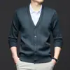 [Em Estoque] Roupa Externa Masculina Outono e Inverno, Suéter, Estilo Pai, Cardigã Engrossado com Forro de Lã, Top Quente