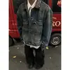 Jaqueta Jeans Vintage Degradê Estilo Americano para Homens, Cores de Outono Color-Blocking Nicho Tendência Retro Versátil Jaqueta Top