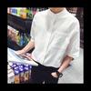 Camisa de lino de cuello vertical de verano para hombre, camisa de media manga, estilo coreano, informal, de color sólido, de manga corta, moda para hombre