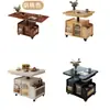 Carrinho de Mesa de Café Móvel Dobrável Ajustável de Madeira Maciça para Apartamentos Pequenos, Mesa de Chá Multifuncional para Sofá da Sala de Estar, Estilo Vintage e Novo Chinês