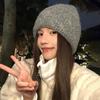 Gorro de Tricô Simples Estilo Coreano College para Mulheres, Quente de Lã para Outono e Inverno, Toque de Luxo de Inverno, Circunferência da Cabeça Grande, Faz o Rosto Parecer Menor