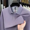 Nova Camiseta de Manga Longa para Homens 2025 Primavera e Outono, Casual de Negócios, 100% Algodão Puro, Camisa Polo Masculina Versátil e Moderna
