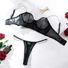 Comércio Exterior Transfronteiriço Europeu e Americano Venda Quente Lingerie Sexy Renda Transparente Sexy Push Up Peito Grande Mostrar Corrente Pequena Conjunto de Duas Peças para Mulheres