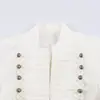 Atacado de roupas femininas estilo europeu e americano transfronteiriço: Blazer 4840799 de corte slim, com gola alta estilo Napoleão, ombreiras e abotoamento.