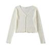 Venta al por mayor Primavera Nuevo Cardigan de Hilo de Seda Helada con Borde en las Orejas Ajustado Delgado Camisa Protectora Solar Prendas de Punto Exteriores para Mujer Chal Pequeño Blusa