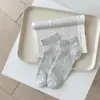 Meias de Barco para Primavera e Verão com Bordado de Ursinho Fofo, Meias de Cano Curto, Meias de Algodão Respiráveis em Malha Vazada, Versáteis para o Dia a Dia, Listras Verticais