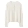 Cardigã de malha clássico com botões, gola redonda, sem costura, cor sólida, mangas compridas, 100% cashmere, para mulheres, outono e inverno
