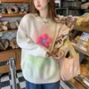 Estilo coreano Outono Novo estilo estilo preguiçoso doce jovem garota Suéter com design de flor tridimensional suéter de gola alta para mulheres