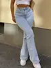 L006 Jeans de Campana de Tiro Alto Retro, Pantalones de Mezclilla Estilo Callejero, Marca de Tendencia Casual y Versátil