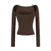 Camiseta Base Sexy de Cuello Cuadrado para Chicas Atrevidas, Nuevo Estilo Otoño/Invierno con Top Corto Falso de Dos Piezas y Camiseta de Manga Larga