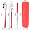 Talheres Portáteis de Aço Inoxidável Estilo Coreano Conjunto de Colher, Garfo e Hashi para Estudantes Conjunto de Presente de Três Peças para Viagem ao Ar Livre