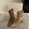 Botines de estilo occidental con punta cuadrada para mujer 2026, diseño retro versátil, botines de otoño de estilo francés hasta la pantorrilla, nuevo modelo de nicho