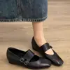 Zapatos Mary Jane Retro de Piel de Oveja Súper Suave con Tacón Oculto para Mujer Hebilla de Cuero Punta Cuadrada 2026 Nuevo Estilo Zapatos de Vestir Sencillos Pequeños